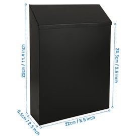 MUXHEL 22 x 6.5 x 29 cm Anthracite Letterbox with Newspaper Compartment, Letter Box with Name Plate, Post Box, Viewing Window, Wall Letter Box with Name Plate, with 2 Keys, Black