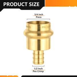 (Bottled) 10-Pack HeSun Copper Press Fitting Adapter, 3/4" PRESS X 1/2" PEX F1807 Crimp Coupling, LF Brass