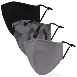 weddingstar 3 Pack Adult 3-Ply Washable Cloth Face Mask Reusable and Adjustable with Filter Pocket - Grey Geo