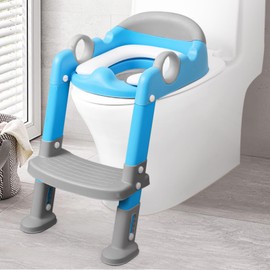 Potty Training Seat with Step Stool Ladder for Kids and Toddler,Wiifo Sturdy Potty Ladder with Soft Padded Cushion for Toddler Boys and Girls,Toddler Toilet Training Seat Chair(Grey White)