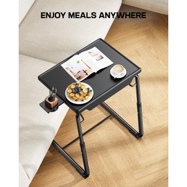LORYERGO TV Tray - TV Table, Folding Table Trays, w/6 Height & 3 Tilt Angle, TV Tray Table w/Cup Holder, Dinner Tray for Eating on Couch, Laptop, Bed & Couch