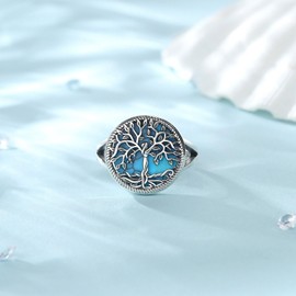 AEONSLOVE Ring 925 Silver for Men and Women, Tree of Life Adjustable Ring for Women, Open Rings Vintage with Snake/Witch's Knot/Celtic Knot, Sterling Silver Sterling silver Turquoise