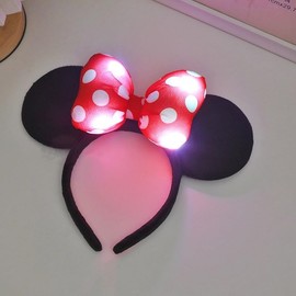 LEEMASING Light Up Mouse Deluxe Ear Headband Flashing Bow Polka Dot LED Party-Rave For Wedding Festival Holiday Christmas (Red 1)