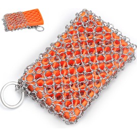 [Dual-use] Cast Iron Scrubber Cleaner-Stainless Steel Chain Mail | Silicone Support Chainmail Scrubber-Detachable Cast Iron Pan Pot Skillet Griddle Cleaning Kit-Scrubbing Pad to Clean Dutch Oven, Wok