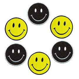 XOmise Lot of 6 pcs Black and Yellow Smile Face Retro Hippie DIY Iron on Embroidered Patches