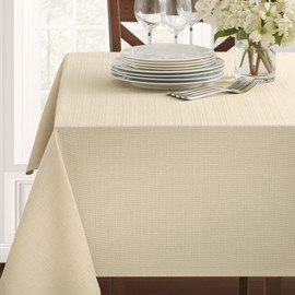 Benson Mills Textured Fabric Tablecloth (60" x 140" Rectangular, Flax/Beige/Taupe)