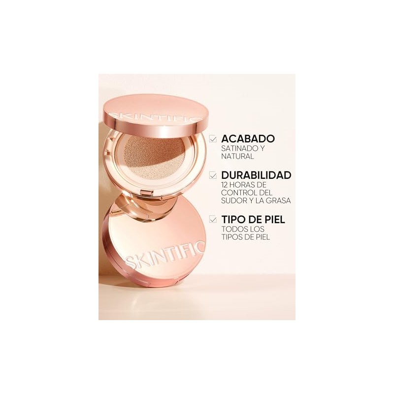 SKINTIFIC Cushion Base Maquillaje Ligero Cobertura Media, Ajuste Perfecto a