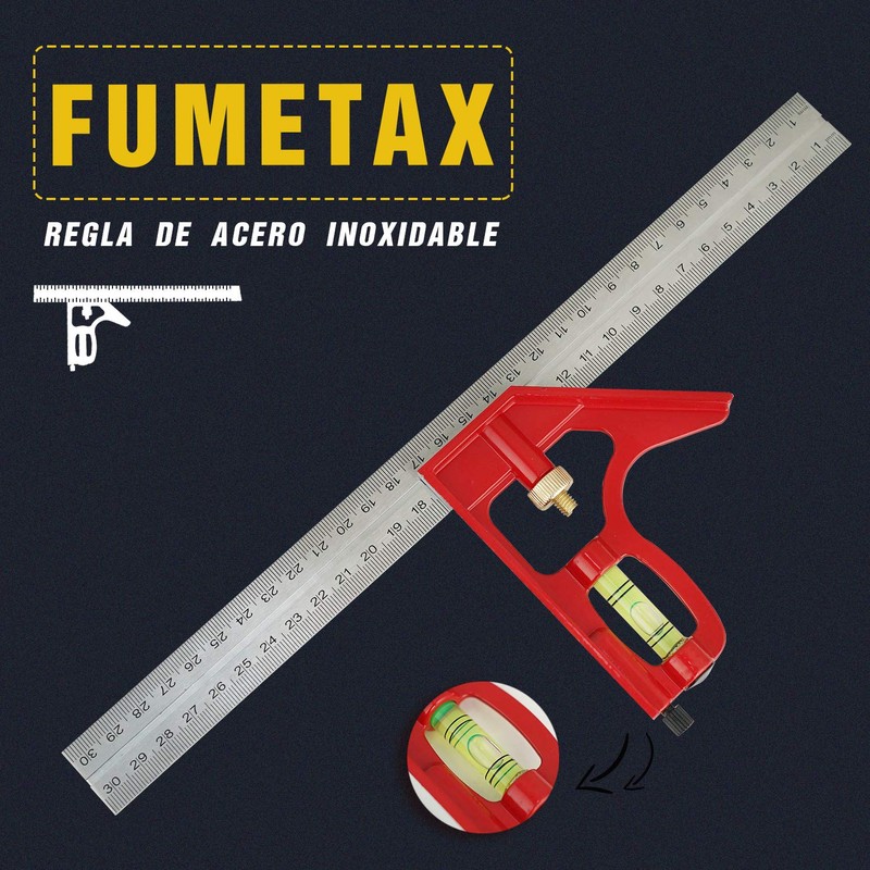 FUMETAX Escuadra de Combinación 12" Ajustable Escuadra Combinada 300 mm