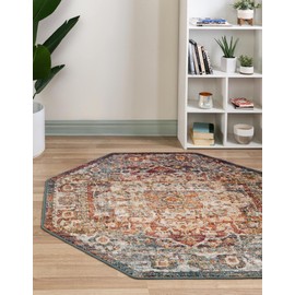 Unique Loom Isabella Collection Area Rug - Adjani (5' 1" Octagon, Multi/ Beige)