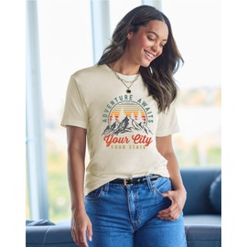 Carmel California Adventure Awaits Black Souvenir Unisex Cotton T-Shirt - Left Chest and Large Back Graphics (M)