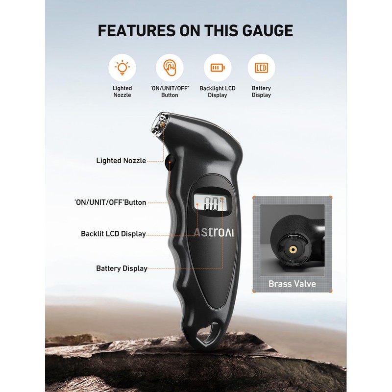 Astroai Digital Tire Pressure Gauge With Replaceable Aaa Batteries, 15