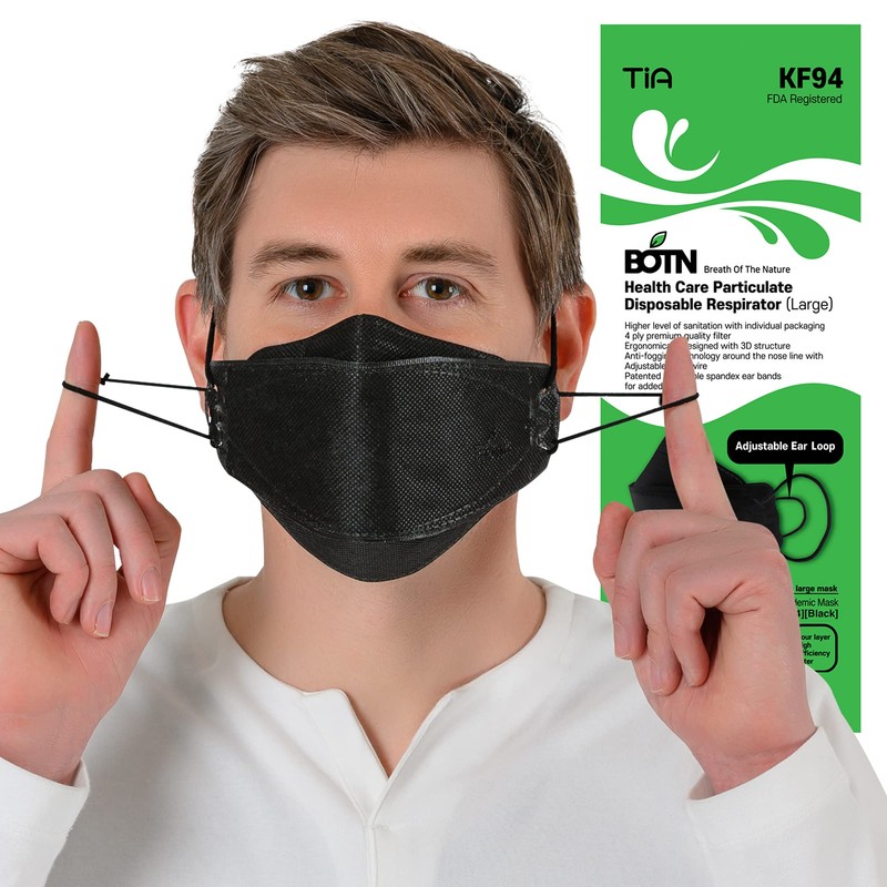 [BOTN] 10pcs Black Plus Size KF94 Protective Safety Face Mask