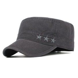 Ruicheng Army Cap Herren Vintage Style Military Flat Cap Baumwolle Baseball Kappe (Grau), 56-60