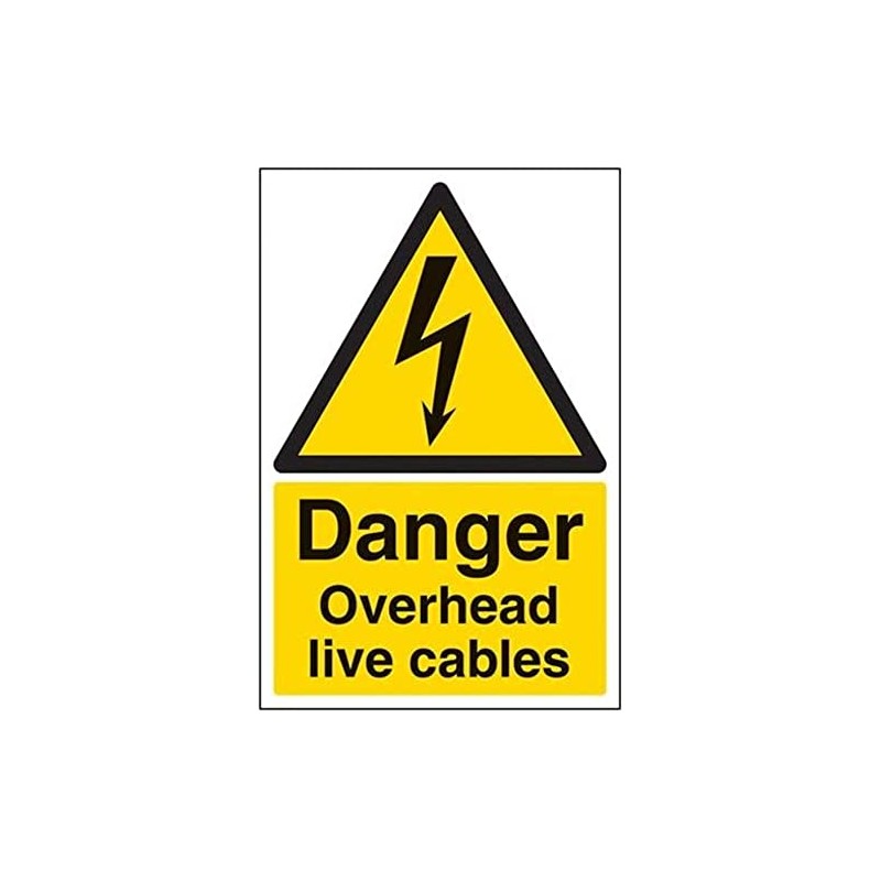 V Safety Danger, Overhead Live Cables Warning Sign - 200mm