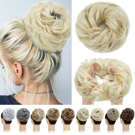 Hairro Messy Hair Bun, Bleached Blonde Fake Hair Bun Hairpiece Large 55g Curly Messy Hair Piece for Women Thick Scrunchie Updo Hair Bun Synthetic Hair Extension