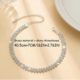 PINCHUAN Silver Choker Necklaces for Women Rhinestone Choker Diamond Choker Necklace Women’s Silver Prom Necklace Sparkly Crystal Rhinestone Choker for Prom Party Jewelry Gift-Silve/LX