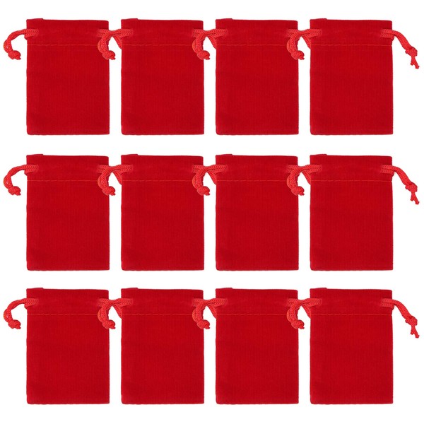Nydotd 100pcs 2 X 2.8 inch Velvet Cloth Jewelry Pouches Velvet Drawstring Bags Christmas Candy Gift Bag Pouch for Wedding Favors Gifts, Event Supplies Party Favors Red
