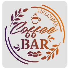 FINGERINSPIRE Coffee Bar Stencil 30 x 30 cm Reusable Coffee Quote Stencils Coffee Stencils Plastic for Signs Cafe Stencils for Painting on Furniture, Walls, Fabrics, Paper
