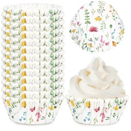 Whaline 300Pcs Wildflower Cupcake Liner Spring Floral Paper Baking Cup Colorful Muffin Cupcake Wrapper for Party DIY Crafts Supplies, 2 x 1.2 Inch