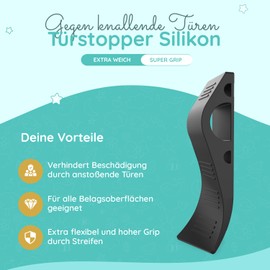 Rubber Door Stop Wedge [Set of 2] - Non-Slip Door Wedge with Bracket, Heavy Rubber Door Stopper for All Surfaces - Door Stopper Floor, Durable and Stable (Black)