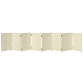 Red Lantern 2 ft. Short Woven Fiber Folding Screen - 8 Panel - Cream