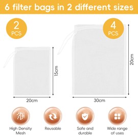 VCRANONR Pack of 6 Nut Bags with Drawstring, Fine Mesh Filter Bag, Nylon Strainer Bag, Washable Cheese Cloth, Press Bag, Filter Cloth, Nut Milk Bag, Straining Cloth Juice, Filter Cloths (20 x 15 cm,