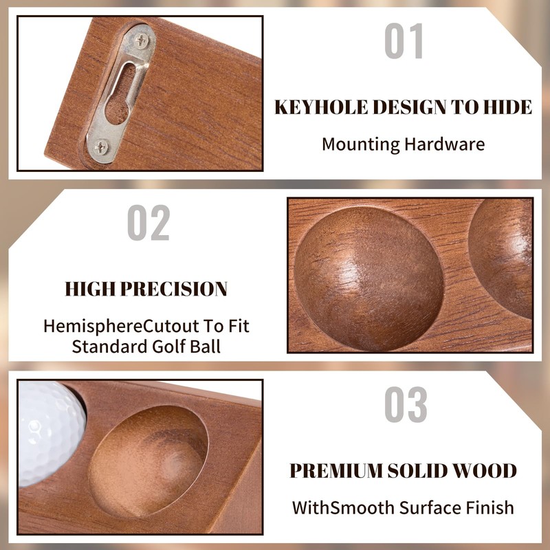 1-Pack Wooden Golf Ball Display Case & Holder - Wall