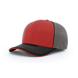 Richardson Unisex 172 Trucker Pulse Sportmesh R-Flex Baseball Cap, Tri Red/Charcoal/Black, Large/X-Large
