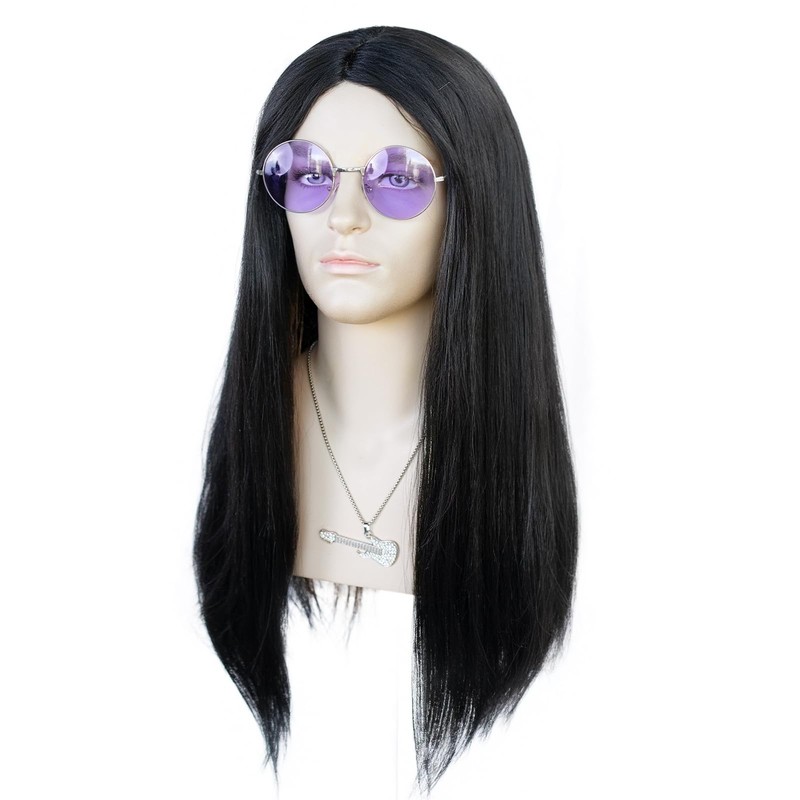 ESUNO Black Rocker Wig Long Black Wig Rock Star Costumes
