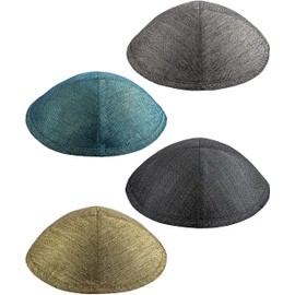 HolYudaica Pack of 4-Pcs - Hq 19CM Linen Kippah for Men & Boys, Yamaka Hat from Israel Kippot Bulk (Mix 4 Color, Linen)
