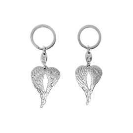EagleeSooar 2PCS Godness Wing Car Keychain - Heart Wings Chrome Metal Key Chains, 4.33", Love Keyrings for Bags (Silver B)