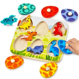 Wooden Puzzles for Toddlers 1-3 Year Old, Christmas Stocking Stuffers Dinosaur Matching Eggs Peg Puzzle Birthday Gifts for Babies Fine Motor Skills Montessori Toys for Toddler Age 2-4 Boys Girls