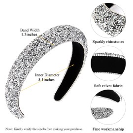 Wecoe Rhinestone Diamond Bling Glitter Sparkle Silver Fashion Headbands for Women and Girls - Thick Padded Hair Accessories Gift