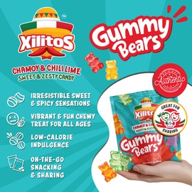 Mexican Candy Gummy Bear Chamoy Candy Gummies, Spicy, Sweet & Zesty Gummy Bear Fruit Snacks with Chamoy Chili Lime, Unique Mexican Snack for Spicy Sweets Lovers, Gluten-Free, Xilitos by Cosmic Freeze