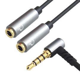 F-Factory 3.5mm 4 Pole Stereo Mini Plug (Male) L-Shape to 3.5mm 4 Pole Stereo Mini Jack (Female) x 2 Distribution Cable TRRS Microphone Headphone Splitter CTIA Standard 1 Piece FNT-4YL-E2JJ