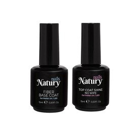 Natury Nails Nagelverlängerungsset mit Super-Glanz, No WIPE und Fiber Base Coat, Verlängerung, bis zu 1 cm, extra Stärke, Volumen und Niveau. 12 Free UV/LED-Gel-Lack, 15 ml, Cruelty Free und Vegan