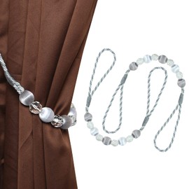 MALOINTEX 2 Pack Curtain Beaded Tassels Tiebacks Tie-Backs, Modern Simple Style Drape Tie Backs Curtain Holdbacks, Polyester Beaded Curtain Tieback Rope Tieback - Gray/White
