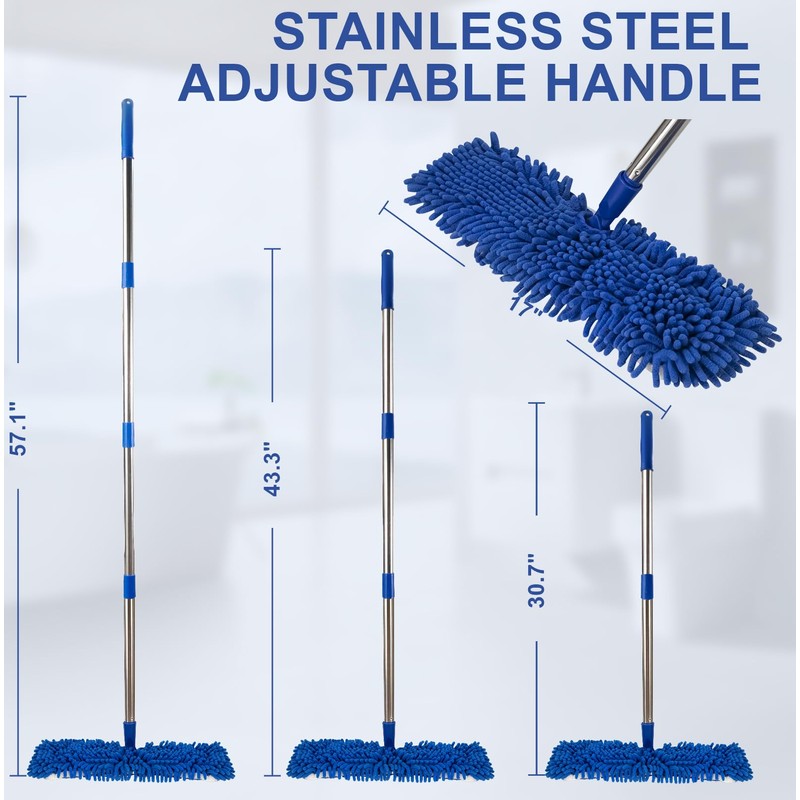 Microfiber Dust Mop for Floor Cleaning - Dual-Sided Washable Pads,