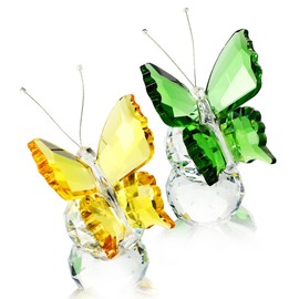 H&D Hyaline & Dora Handmade Crystal Flying Butterfly Figurine Collectible Glass Butterfly Figurines, Crystal Paperweight Decorative, Pack of 2
