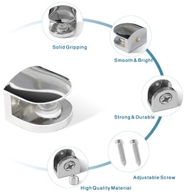 Litoexpe 4Pcs Adjustable Glass Clamp, Shower Glass Shelf Brackets Holder Heavy Duty Glass Clips, Mirror Glass Support for 6-8mm Glass, Acrylic Wood