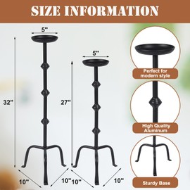 Mumufy 2 Pcs Metal Candlestick Floor Pillar Candleholder Elegant Black Tall Candleholder Metal Candelabra Candlesticks Holder for Formal Events Wedding Church Holiday Decor (32 Inch,27 Inch)