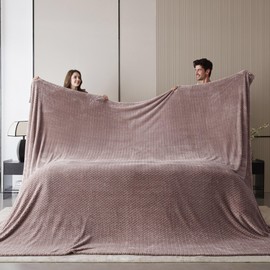 Oversized King Fleece Blanket 120x120 Inches, Seamless Soft Cozy 3D Jacquard Flannel Blanket 10'x10' Extra Large for Bed, Sofa, Couch, Travel & Camping, California King Throw, Brown Leaf