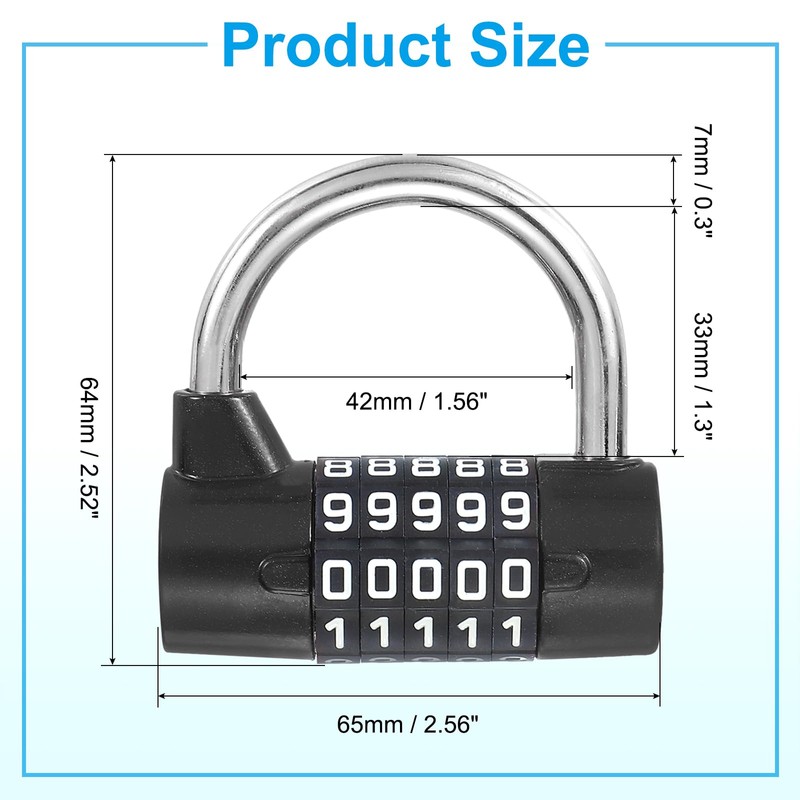 PATIKIL Combination Padlock, 5 Digit Gym Locker Lock Zinc Alloy