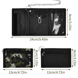 Nivofu RFID Slim Wallet, Men's Trifold Camouflage Wallets, Camouflage Wallet Wallets with Zip Coin, Metal Hook Zip Pocket, Mini Trifold Coin Purse, Canvas Outdoor Sports Wallet for Boys (Black)