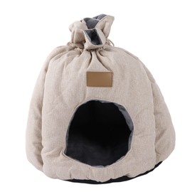 Cat Sleeping Bag 4 Seasons General Winter Warm Enclosed Comfortable Cat Bed with Drawstring DesignIvory White