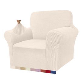 Granbest High Stretch Armchair Covers Super Soft Chair Covers for Living Room Jacquard Sofa Cover for Dogs Non Slip Chair Slipcover with Arms Furniture Protector (1 Seater, Light Beige)