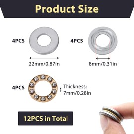 4 pieces F8-22M thrust ball bearings, 8 x 22 x 7 mm, thrust ball bearings, thrust ball bearings made of hardened bearing steel, ideal for mechanical engineering, model making, electric motors
