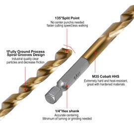 SALI Cobalt Drill Bit Set,10 Pack 15/64 Inch High Speed Steel Hex Shank Jobber Drill Bits, for Hardwood, Aluminum,Metal,Copper,Alloyed Steel
