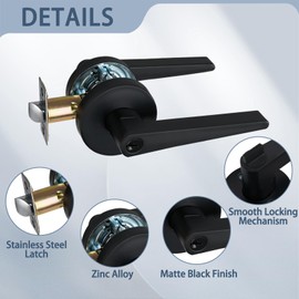 NEWBANG HARDWARE Matte Black Door Lever for Office & Exterior Door Entry Lever Door Handle Lock with Heavy Duty, MD8820-DB-ET-1P