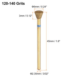 sourcing map 5pcs 120-140 Grits Diamond Grinding Bit 6mm Inverted Cone Head 2.35mm Shank 3mm Length Titanium Plated Stone Sanding Drill Bits Rotary Tool for Nails Grinding Polishing